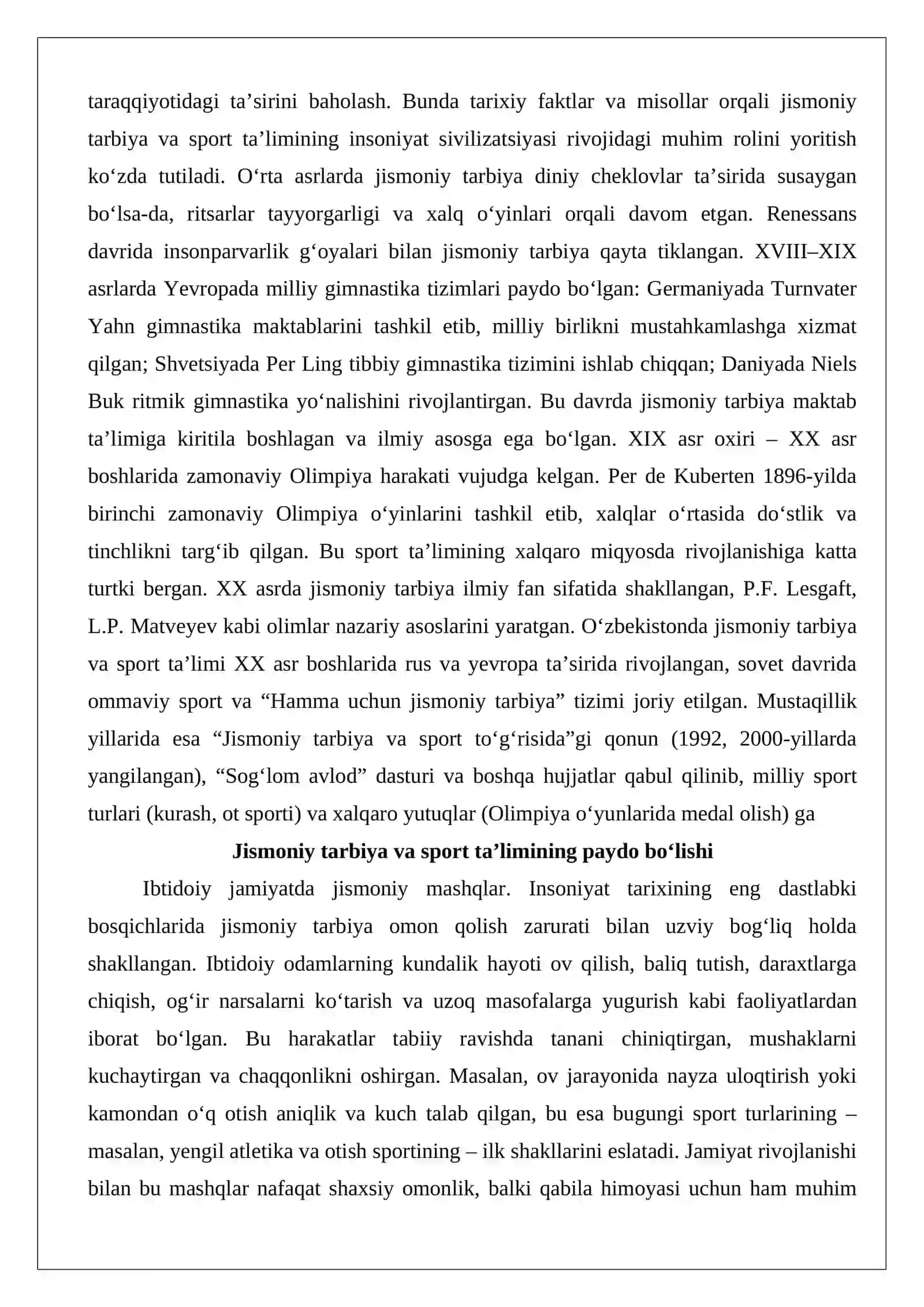 Jismoniy tarbiya va sport ta’limining paydo bo‘lishi va rivojlanish bosqichlari 3