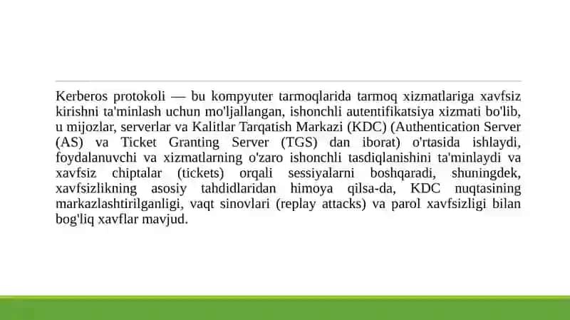 Kerberos protokoli va uning xavfsizlik tahlili 3