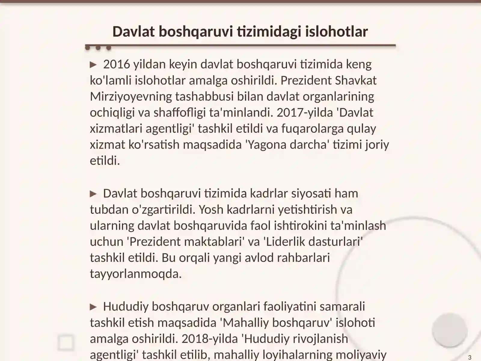 OʻZBEKISTONda 2016 yildan keyingi islohotlar 3