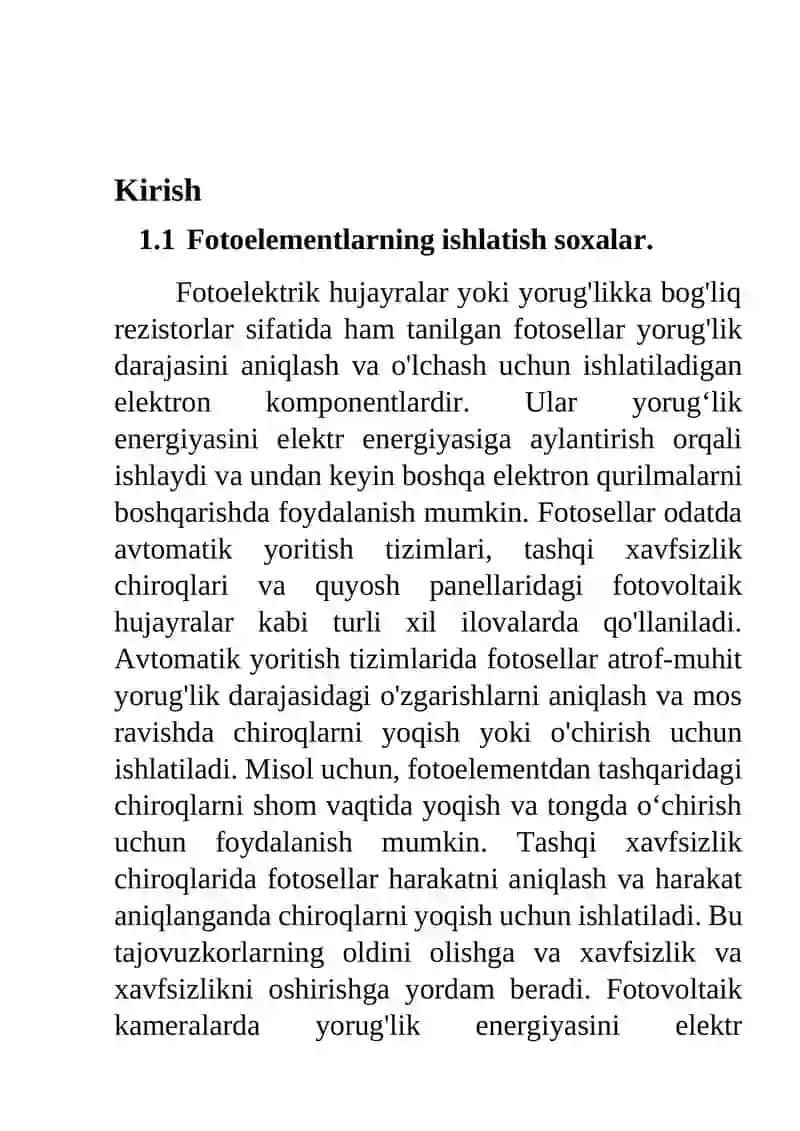 Fotorezistor yordamida xonalarni yoritish chiroqlarini boshqarish kurs ishi 3