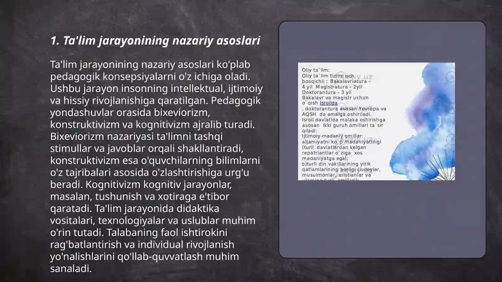 Didaktika ta'lim nazariyasi va ta'lim jarayoni yagona tizim sifatida 3