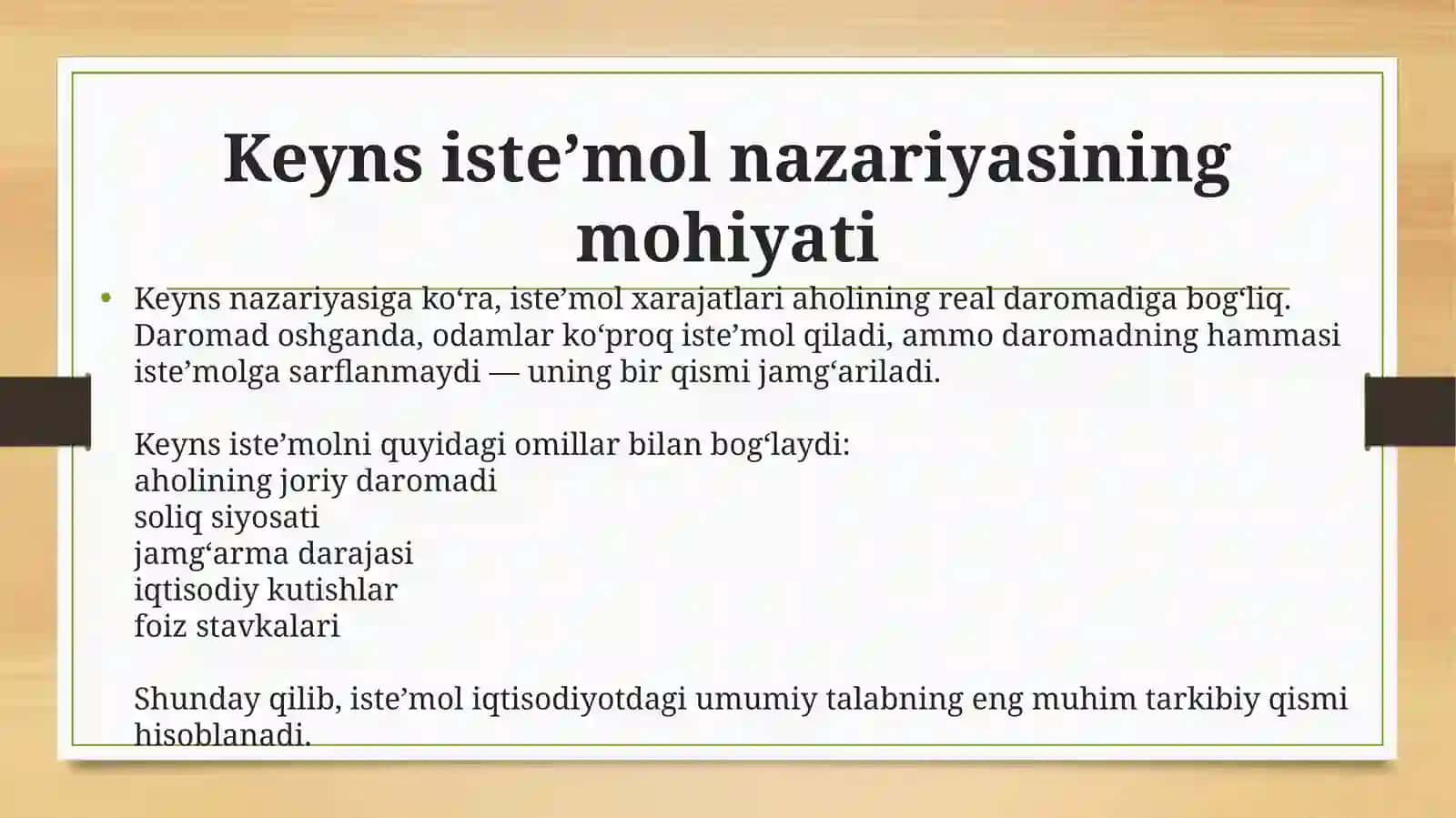 Daromad va iste’mol orasidagi bog‘lanish Keyns modeli 3
