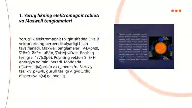 Yorug'lik dispersiyasi, yorug'likning elektromagnit tabiati 3