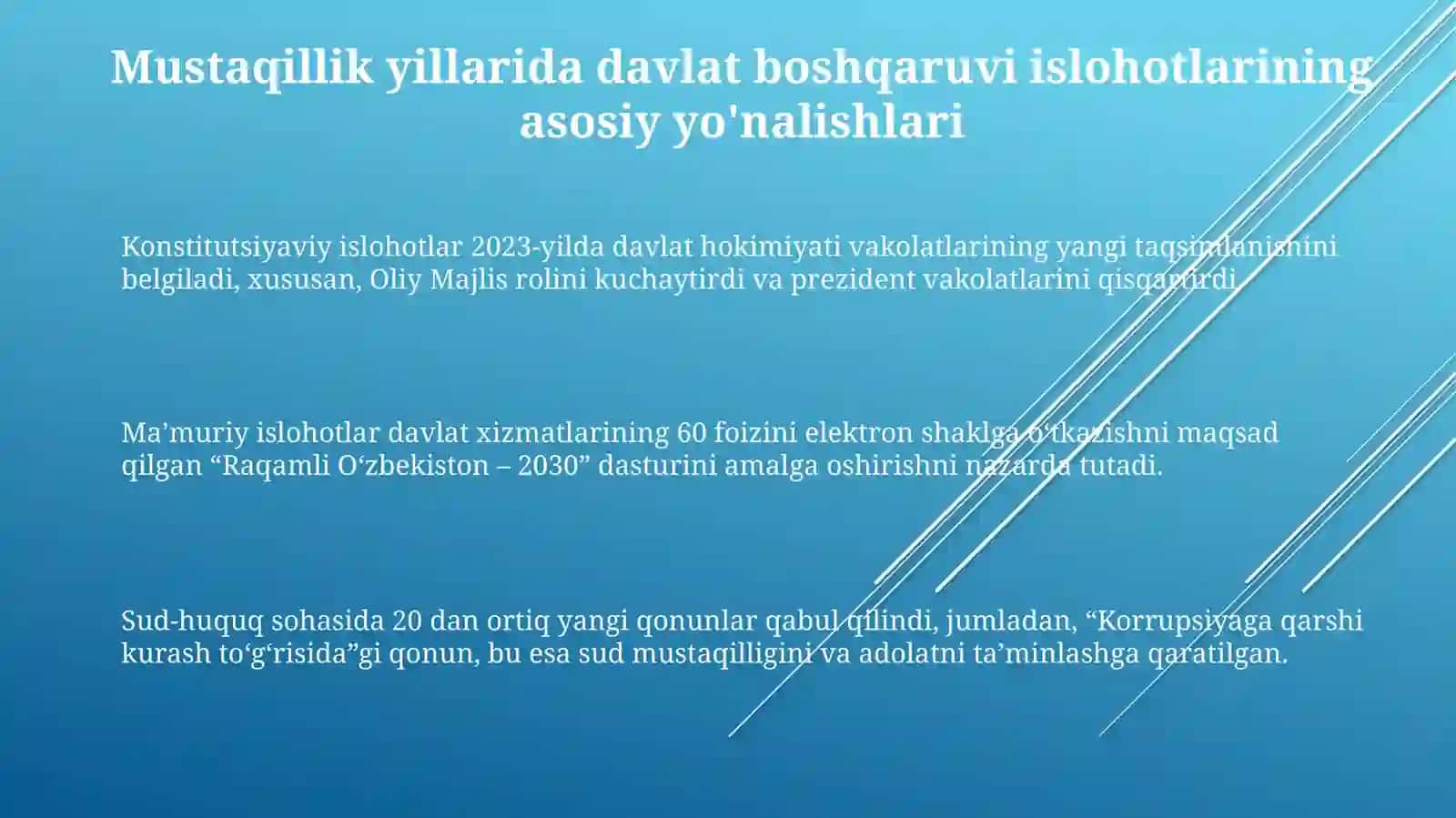 Mustaqillik yillarida davlat boshqaruvi tizimida amalga oshirilgan islohotlar 3