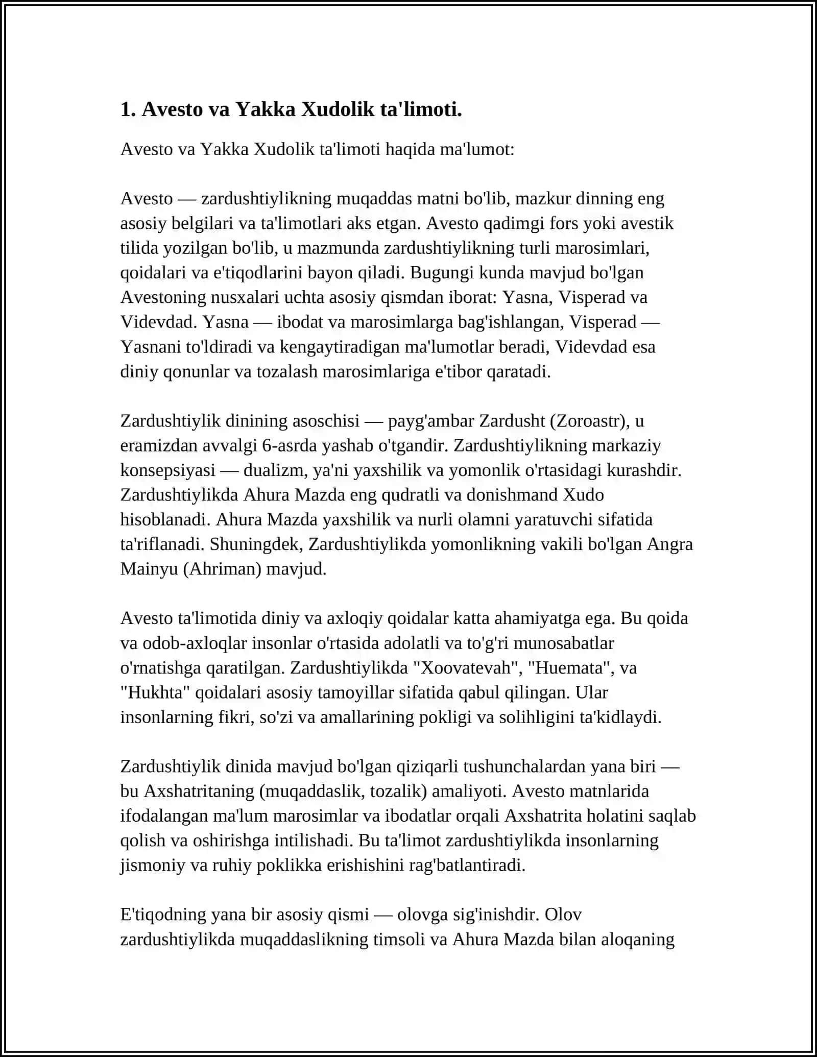 Avesto va Yakka Xudolik ta'limoti 3