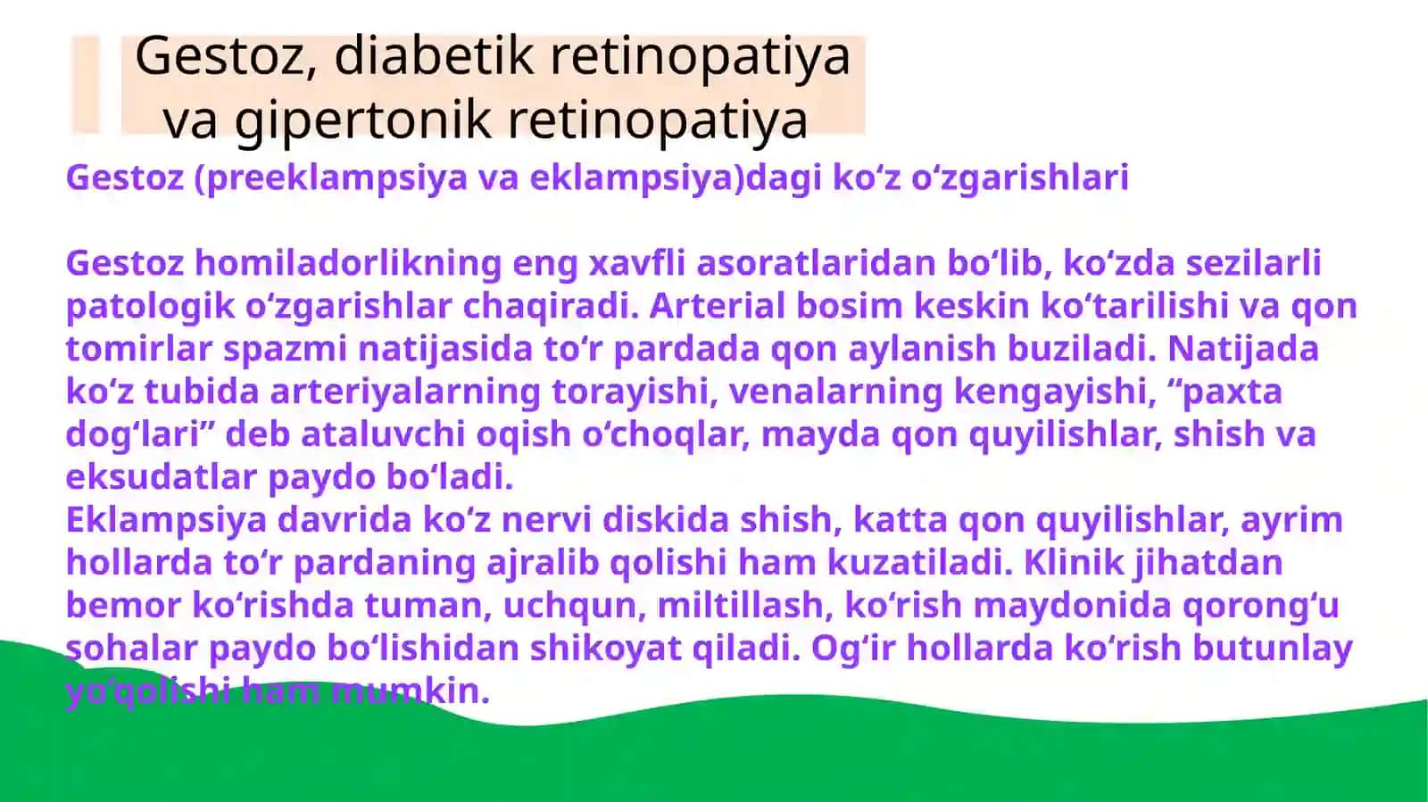 Gestoz, diabetik retinopatiya, gipertonik retinopatiya 3