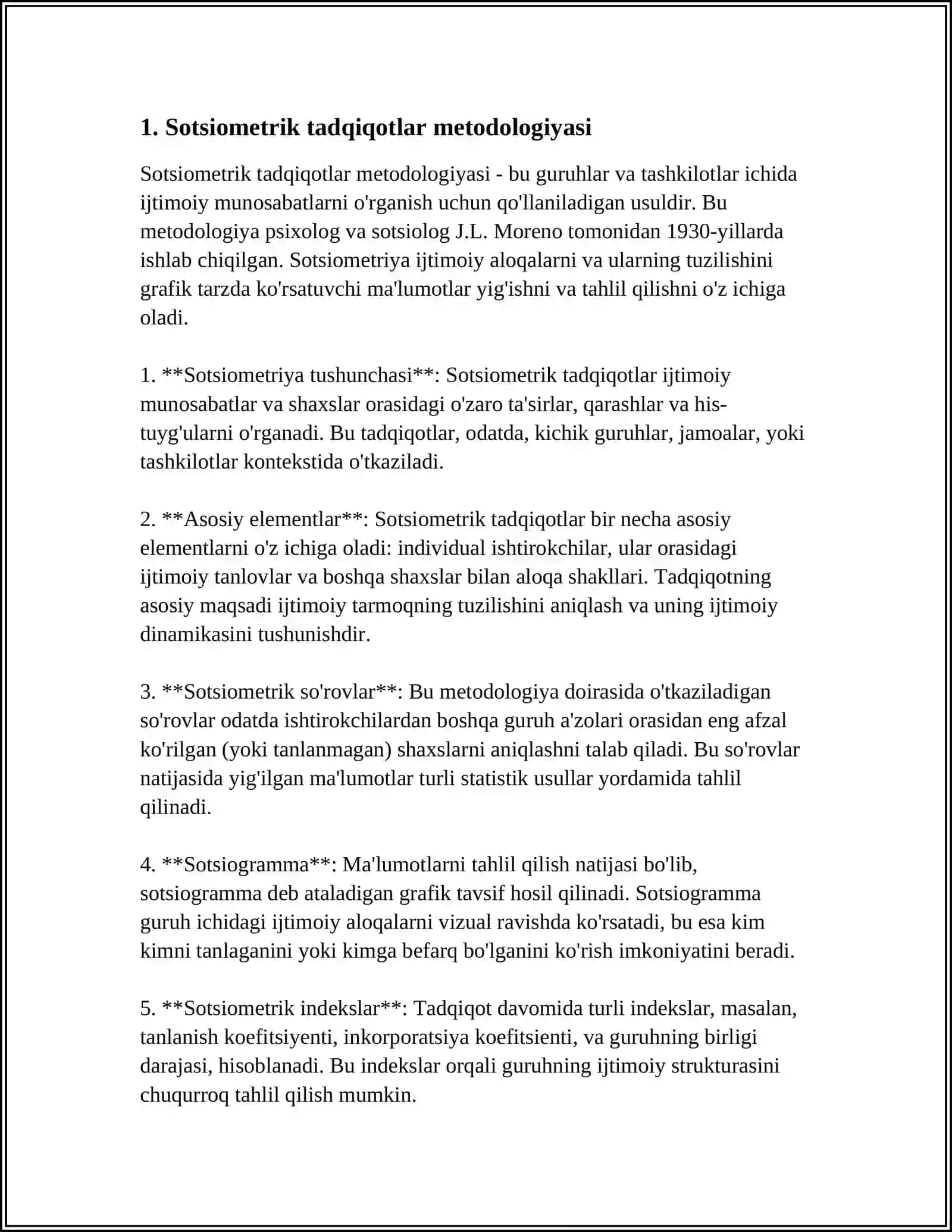 MUSTAQIL ISH Mavzu: SOTSIOMETRIK PROTSEDURALAR 3