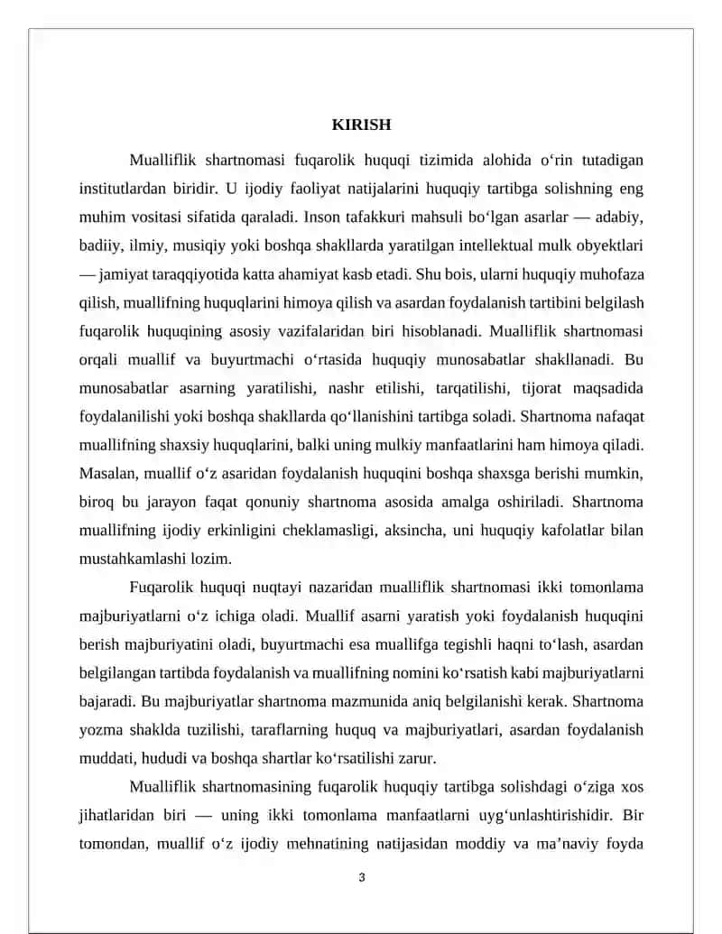 Mualliflik shartnomasini fuqarolik huquqiy tartibga solishning o'ziga hos xususiyatlari 3