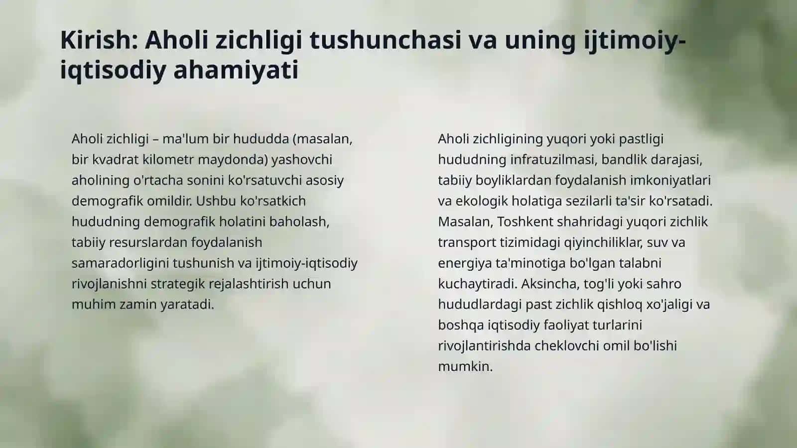 Aholi zichligini aniqlash va tahlil qilishda GAT 3