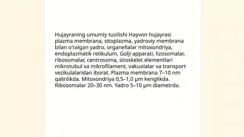 Hayvon organizmi hujayra to'qimalarining tuzilishi rivojlanish shartlari 3