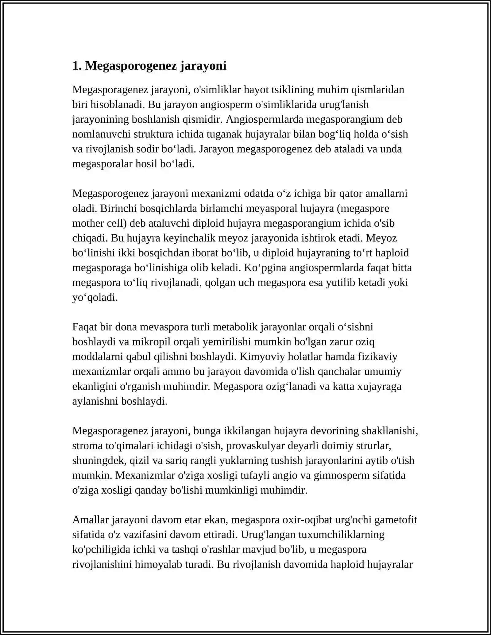 GULLI OʻSIMLIKLARDA MEGASPOROGENEZ VA MIKROSPOROGENEZ JARAYONINI OʻRGANISH 3