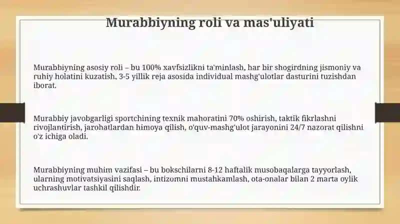 Boshlovchilik bokschilar bilan ishlash pedagogik faoliyatni xususiyatlar 3