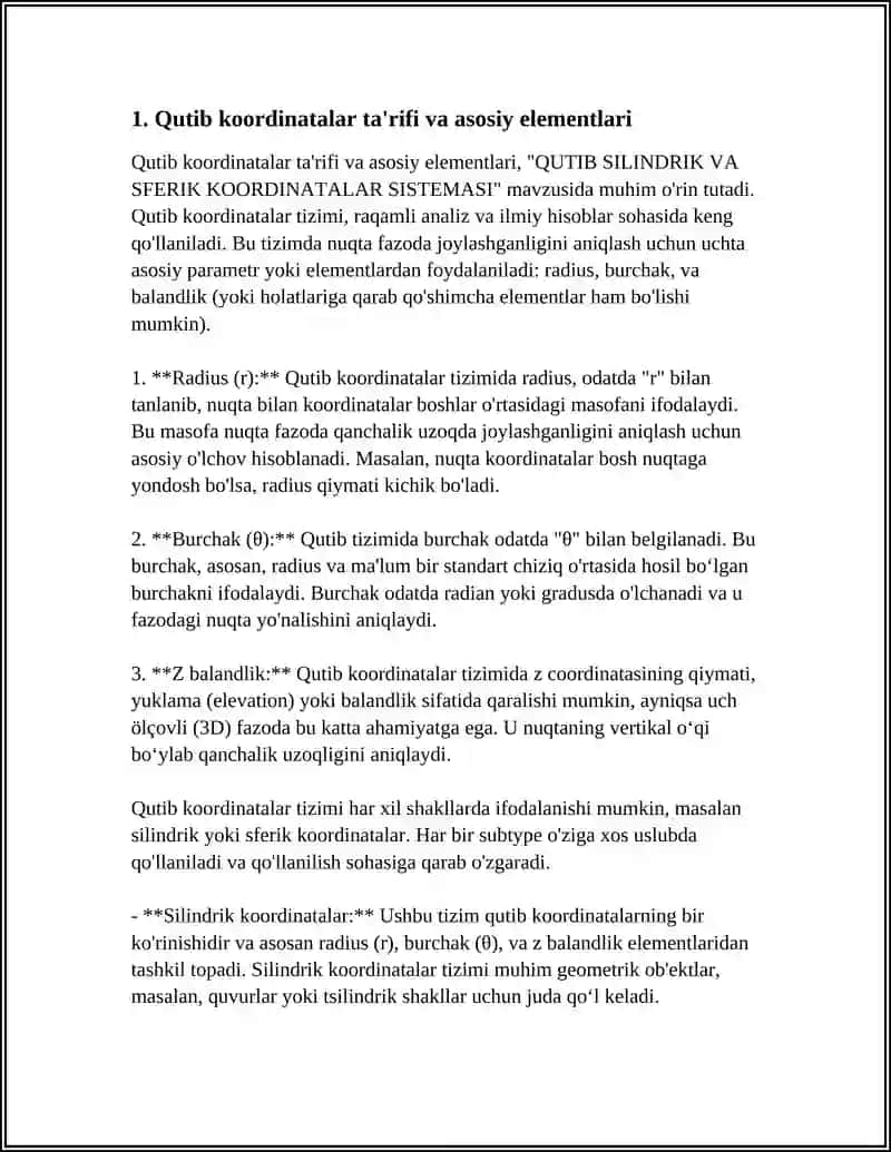 QUTIB SILINDRIK VA SFERIK KOORDINATALAR SISTEMASI 3