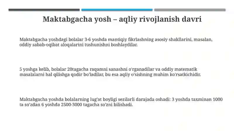 Maktabgacha yosh davri psixik rivojlanish 3