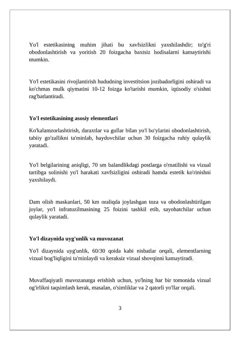 Yo'l estetikasining majburiy darsliklari: Kirish 3