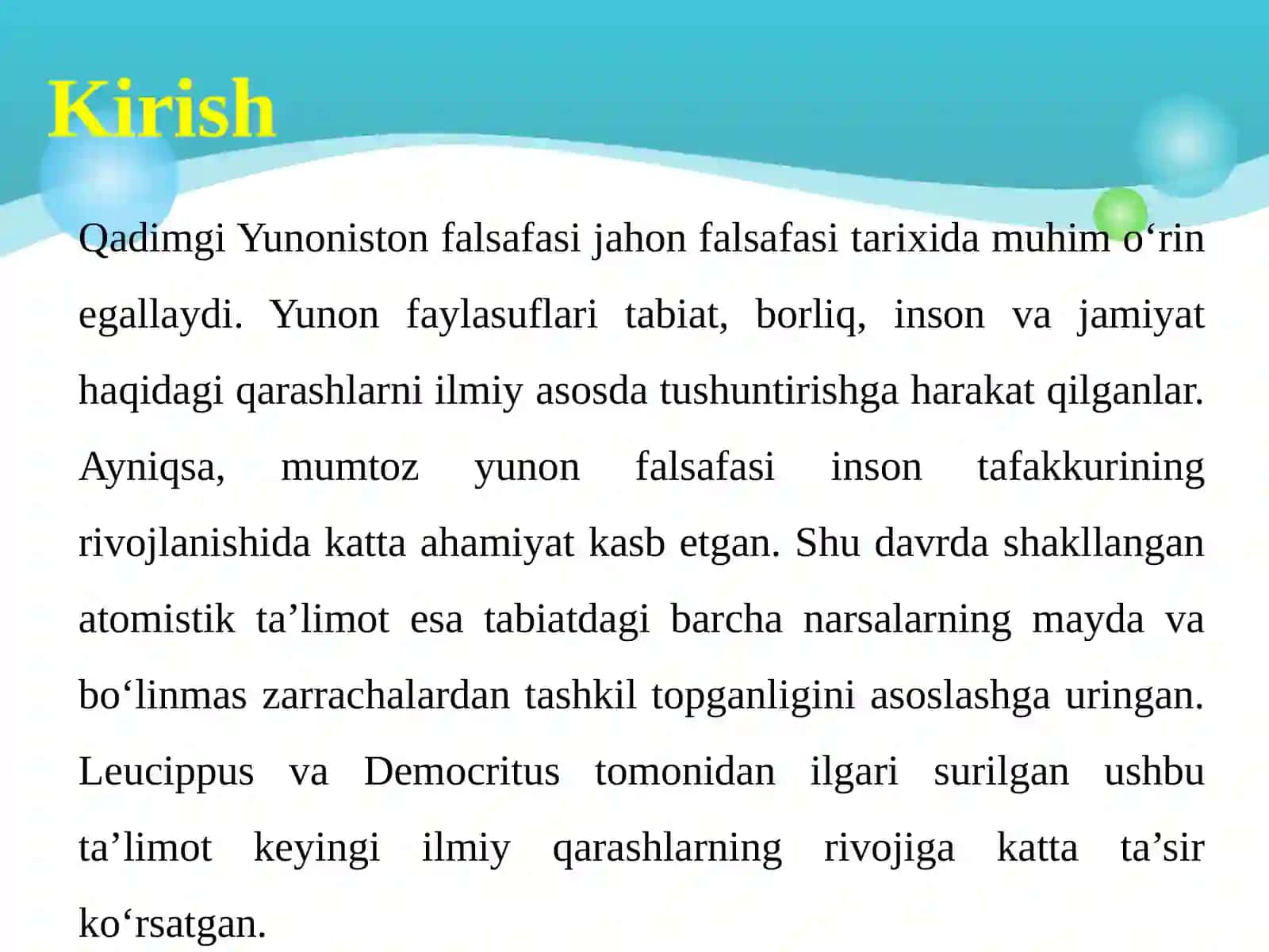 Mumtoz yunon falsafasi va Levkipp-Demokritning atomistik ta'limoti 3