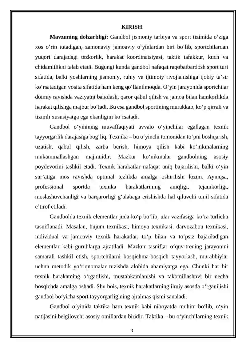 Gandbol o'yini texnikasi va taktikasi tasnifi 3