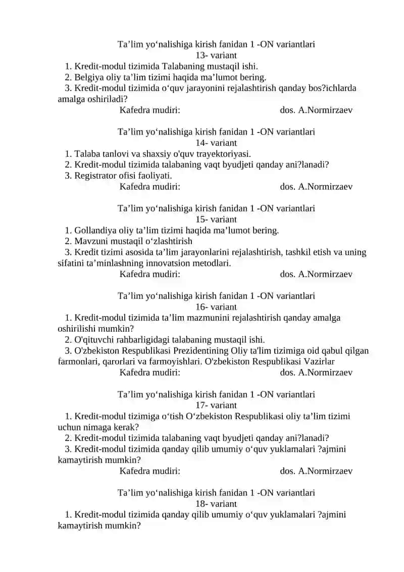 Ta’lim yo‘nalishiga kirish fanidan 1 -ON variantlari 3