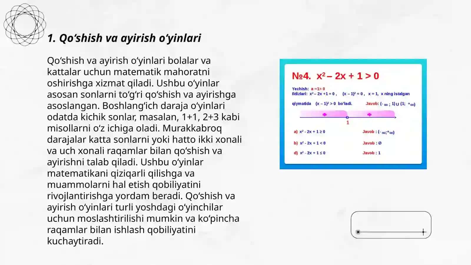 Og‘zaki va yozma hisoblashga doir didaktik (o‘yinlar) topshiriqlar to‘plamini tuzish 3