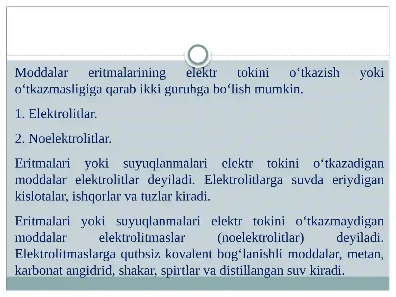 Elektolitik dissotsilanish nazariyasining asosiy qoidalari 3