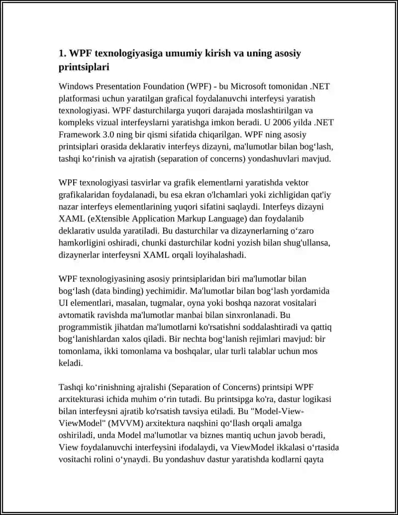 WPF TEXNALIGIYASIDA INTERFEYS QURISH IMKONYATLARI VA ARXITEKTURA YONDASHUVLARI 3