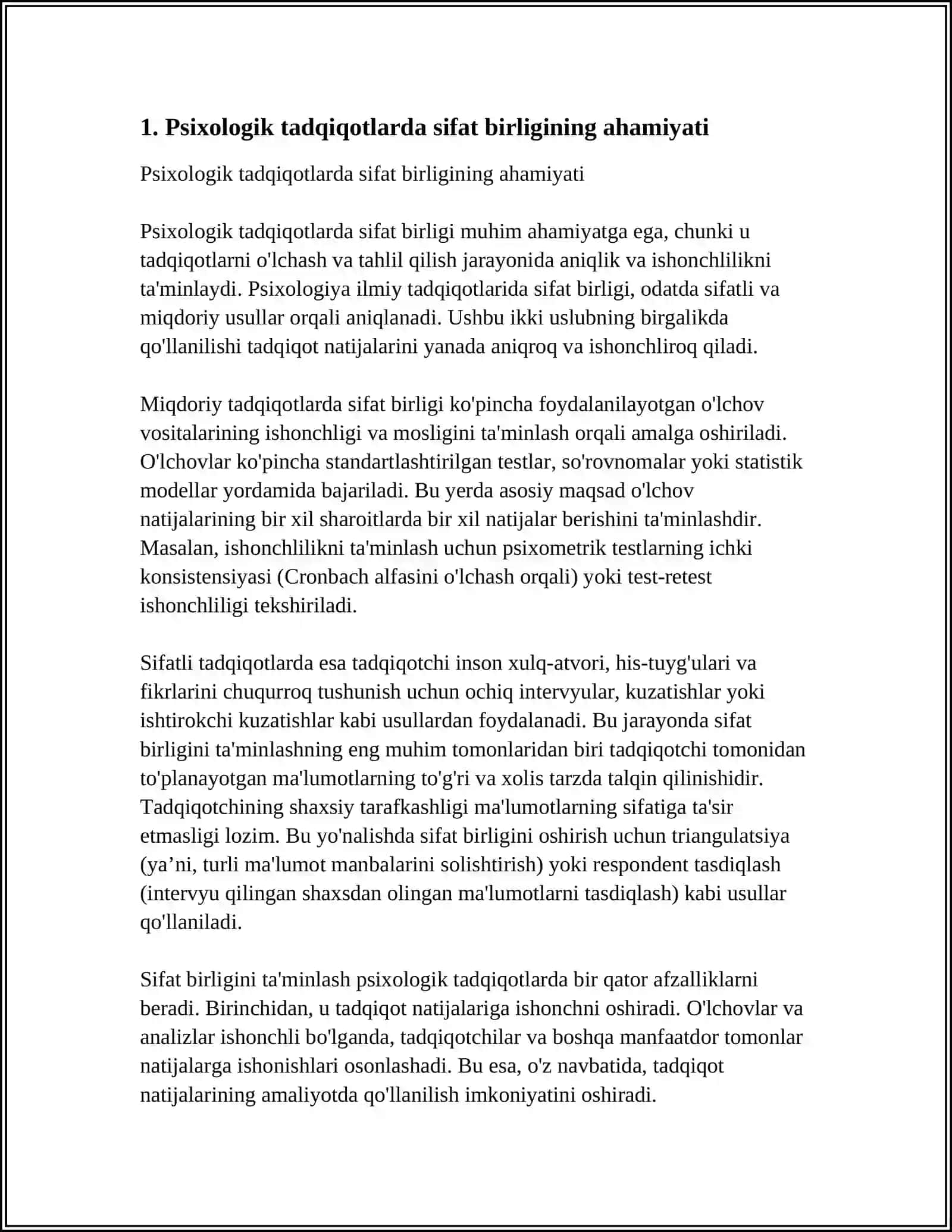 PSIXOLOGIK TADQIQOTLARDA SIFAT VA MIQDOR BIRLIGI.PSIXOLOGIYADA OʻLCHOV 3