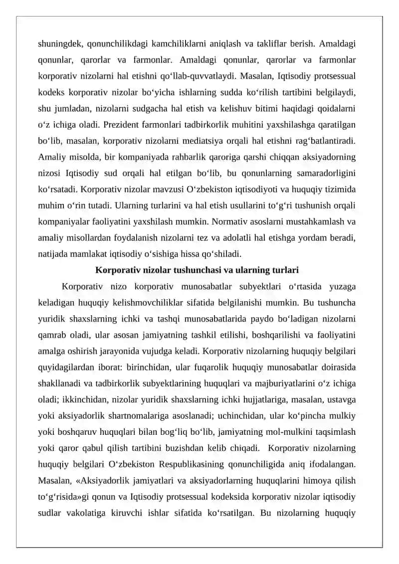 Korporativ nizolar: ulaming turlari, hal etish usullari va shakllari 3
