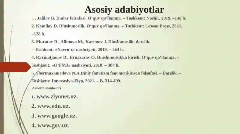 "Dinshunoslikfanining predmeti, maqsadi va vazifalari" mavzusidagi videodarsi 3