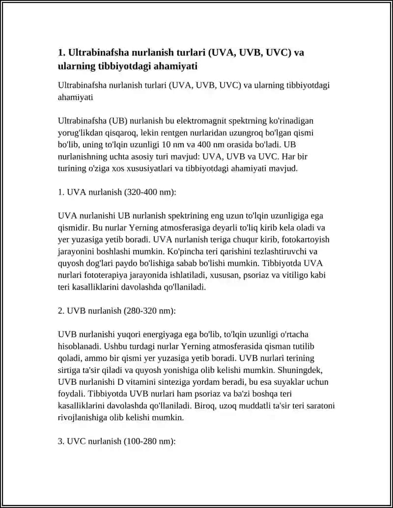 ULTRABINAFSHA NURLANISH. ULTRABINAFSHA NURLANISHLARNING TIBBIYOTDA QOʻLLANILISHI 3
