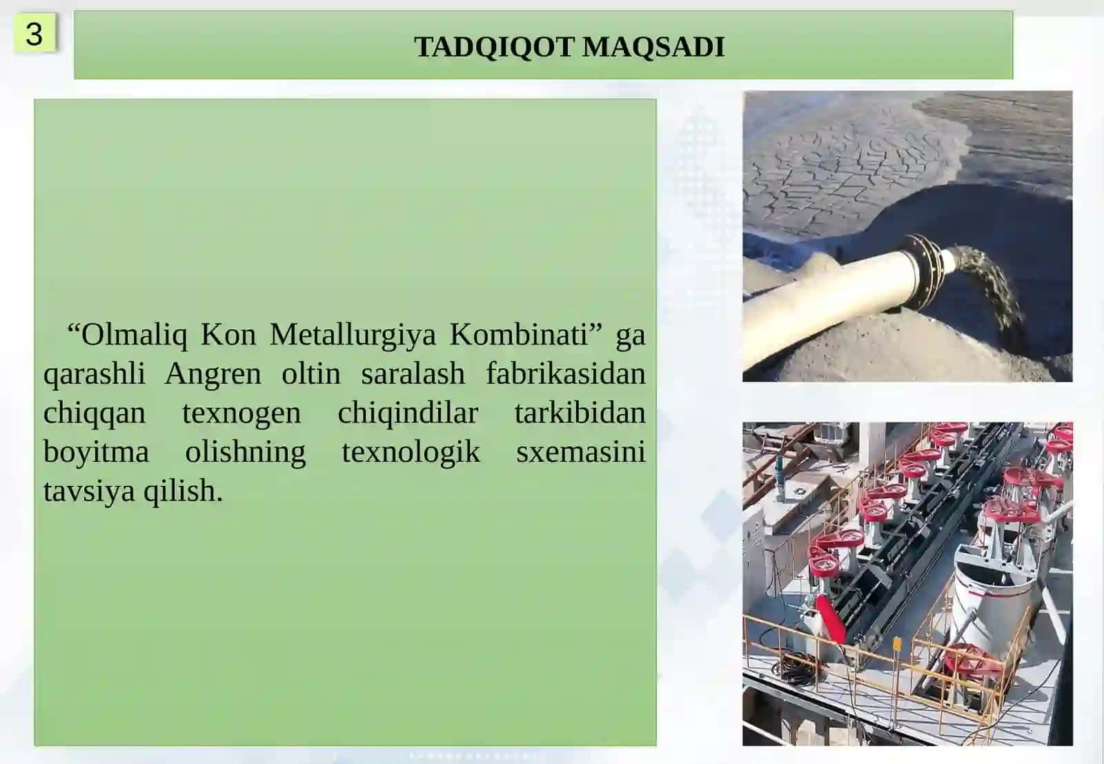 Angren oltin saralash fabrikasi texnogen chiqindilarini boyitishning samarali texnologik sxemasini ishlab chiqish 3