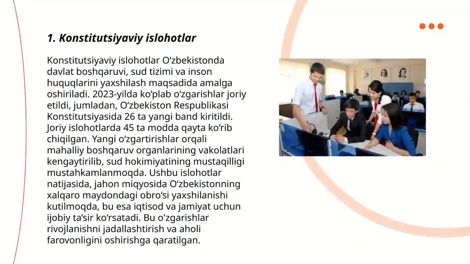 Oʻzbekiston demokratik fuqarolik jamiyati asoslarining shakllantirilishi amalga oshirilgan siyosiy islohatlar 3
