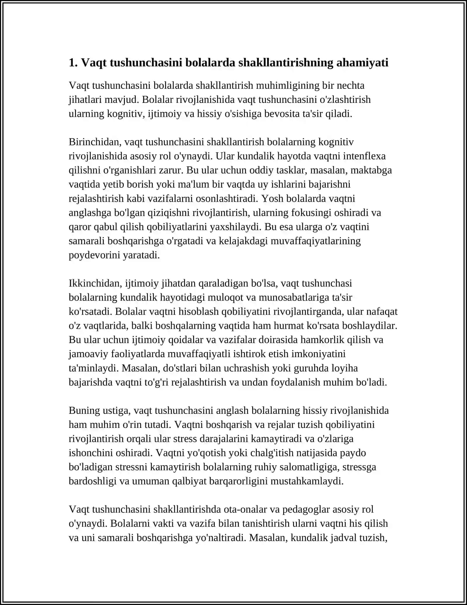 BOLALARDA VAQT HAQIDAGI TASAVVURLARNI SHAKLLANTIRISH 3