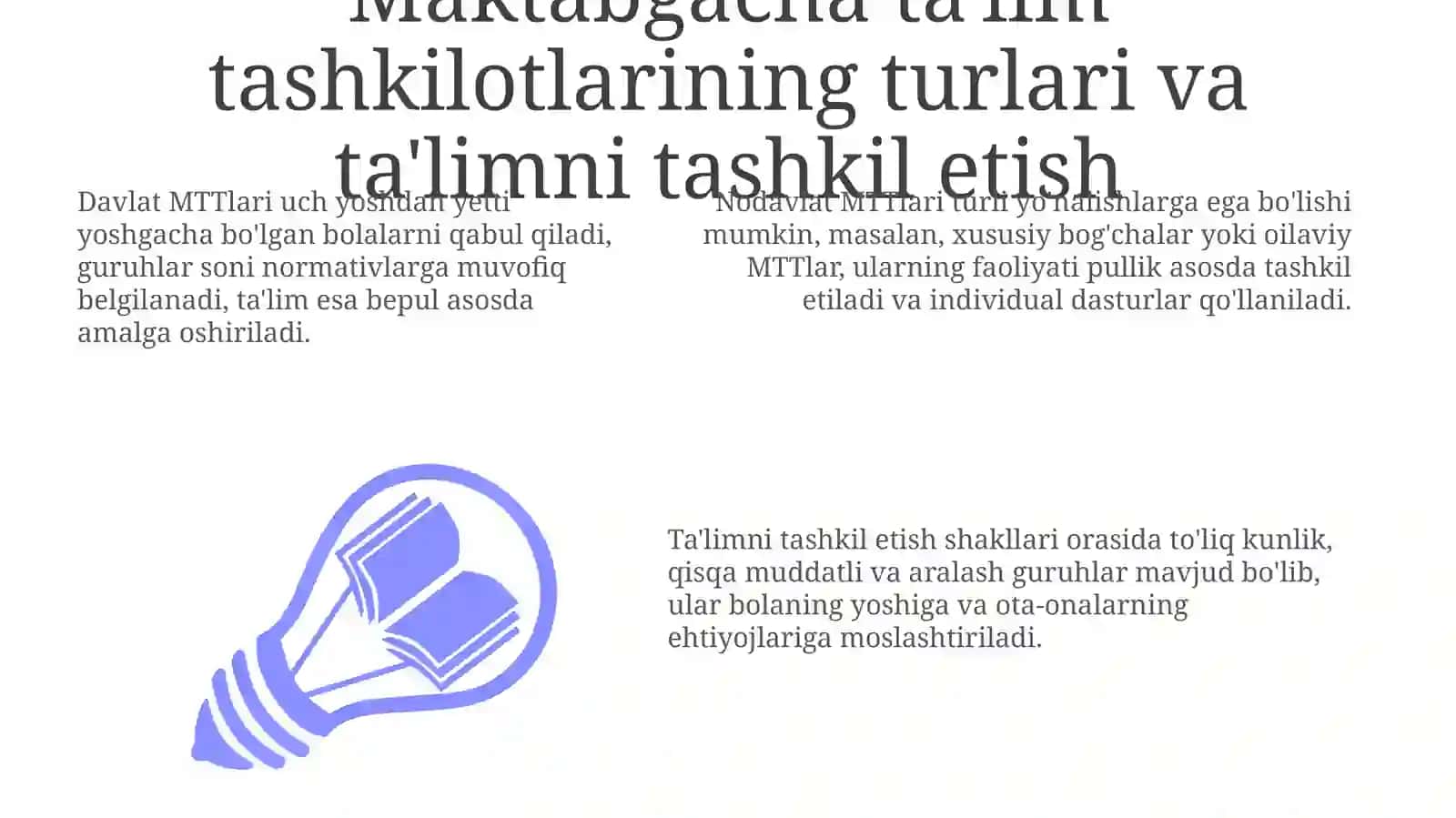 Umumiy turdagi davlat va nodavlat MTT larni va óqitishni tashkil etish 3