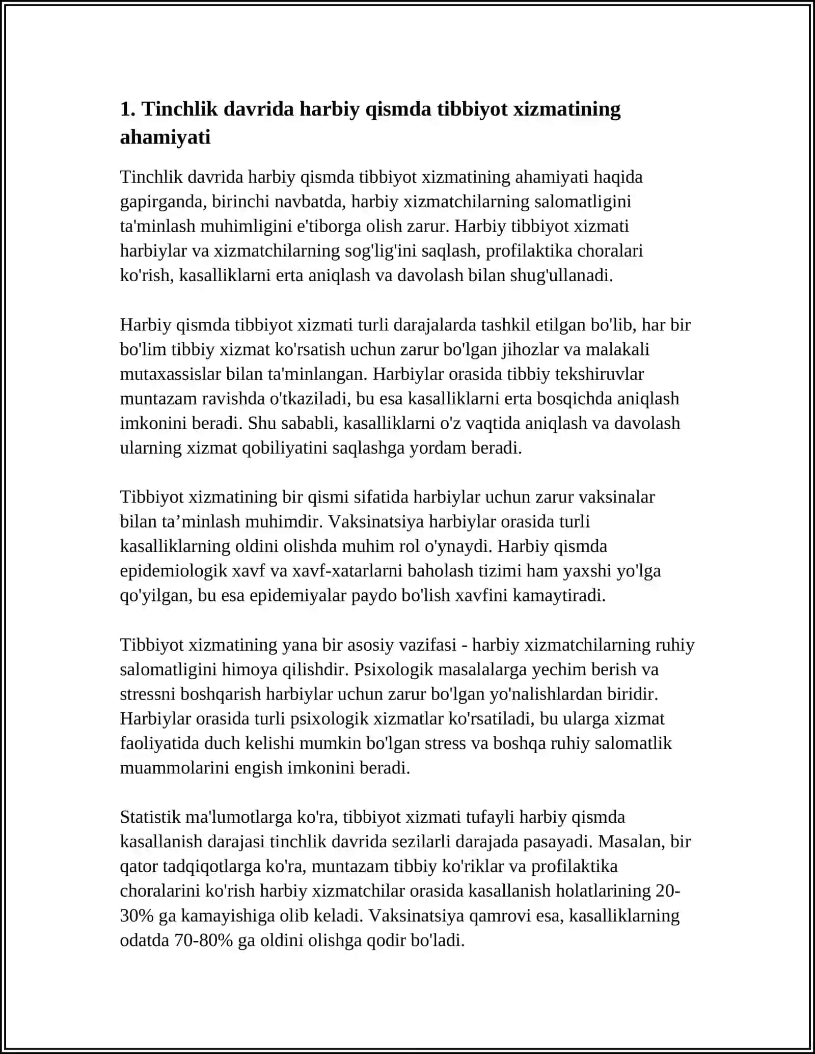 TINCHLIK DAVRIDA HARBIY QISM TIBBIYOT XIZMATINING BOSHQA XIZMAT TURLARI VA SOGʻLIQNI SAQLASH VAZIRINING MAHALLIY DAVOLASH-PROFILAKTIKA MUASSASALARI BILAN HAMKORLIGI 3