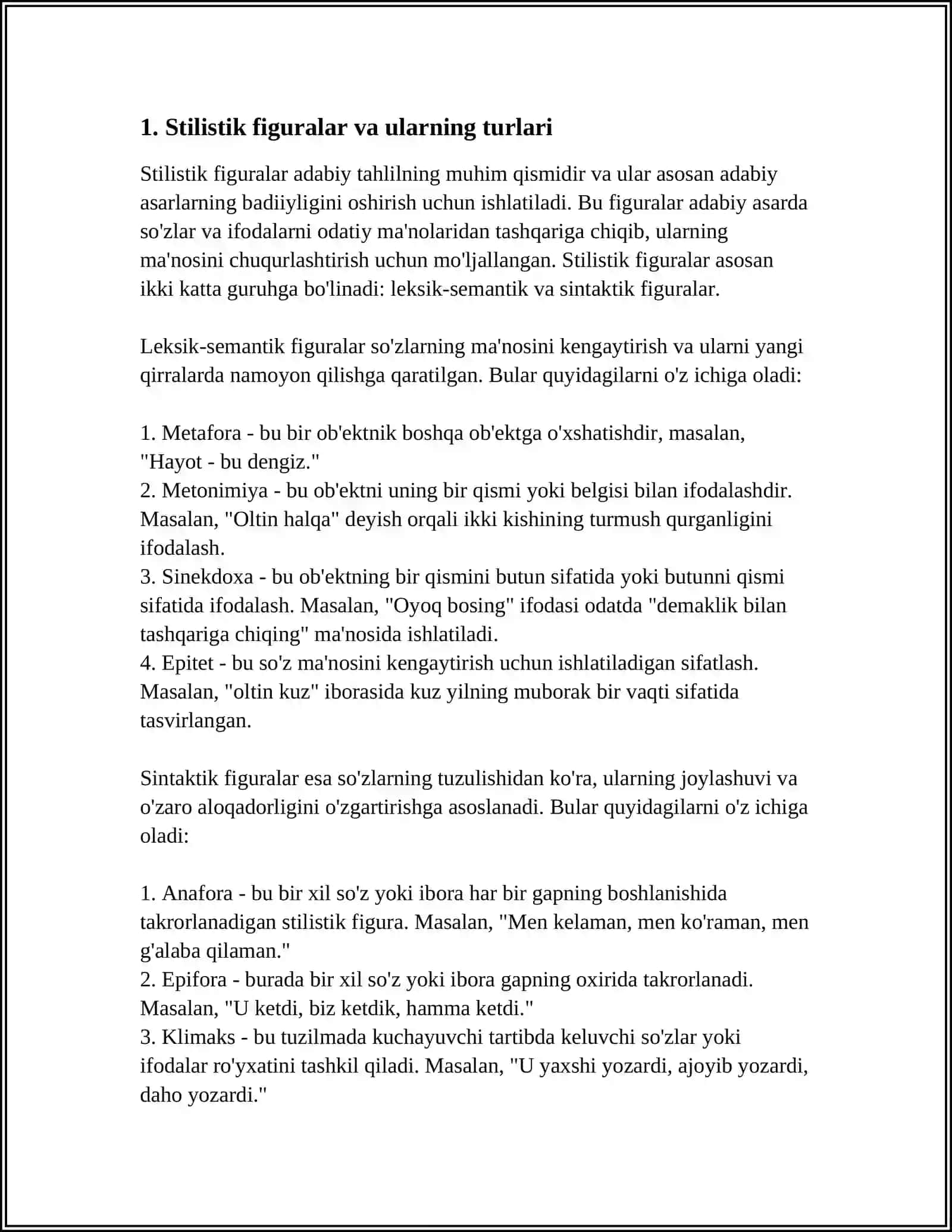 O'ZBEK TILIDA STILISTIK FIGURALAR VA TROPLAR FARWLI VA O'XSHASH SALBIY VA IJODIY JIHATDAN YORITISH 3