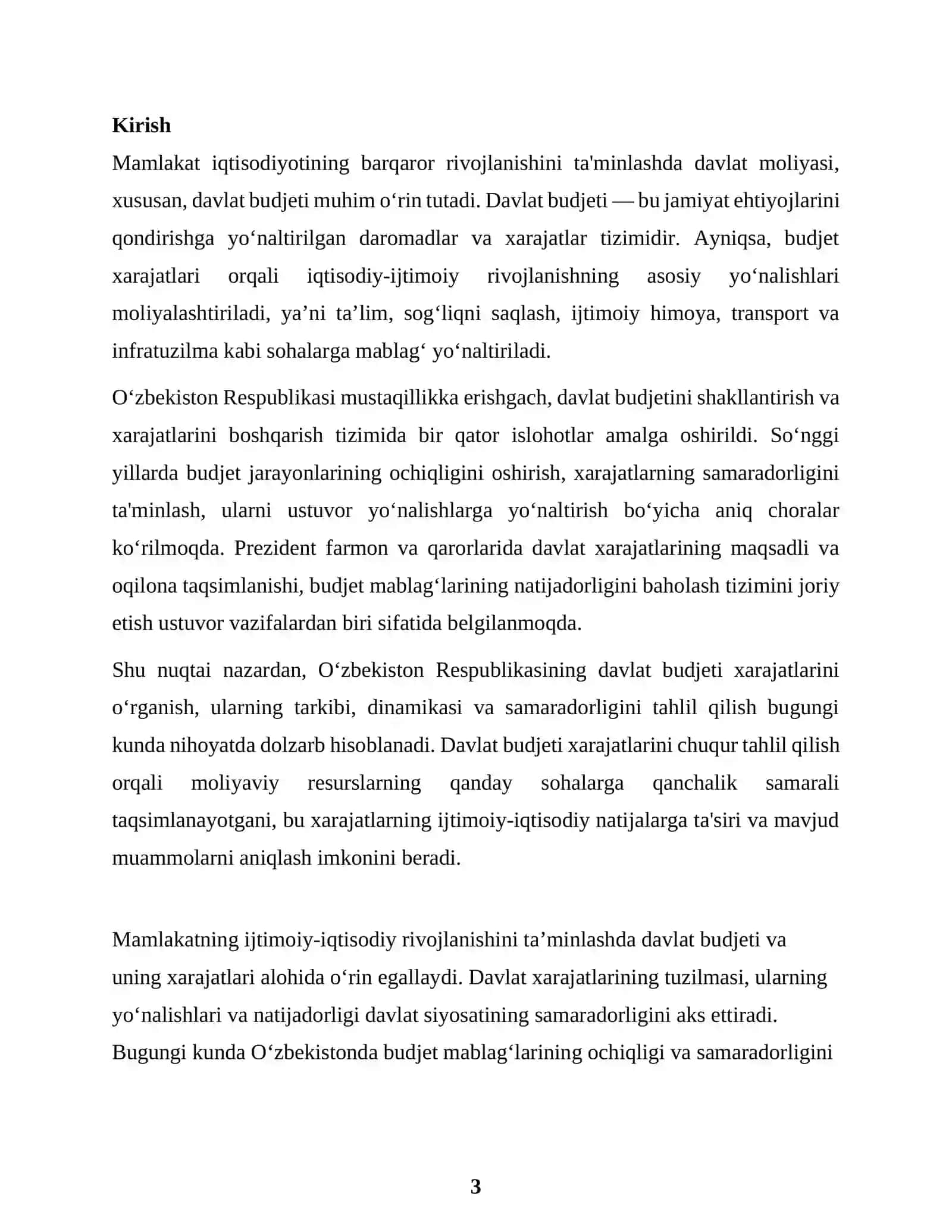 O‘ZBEKISTON RESPUBLIKASI DAVLAT BUDJETI XARAJATLARI TAHLILI 3