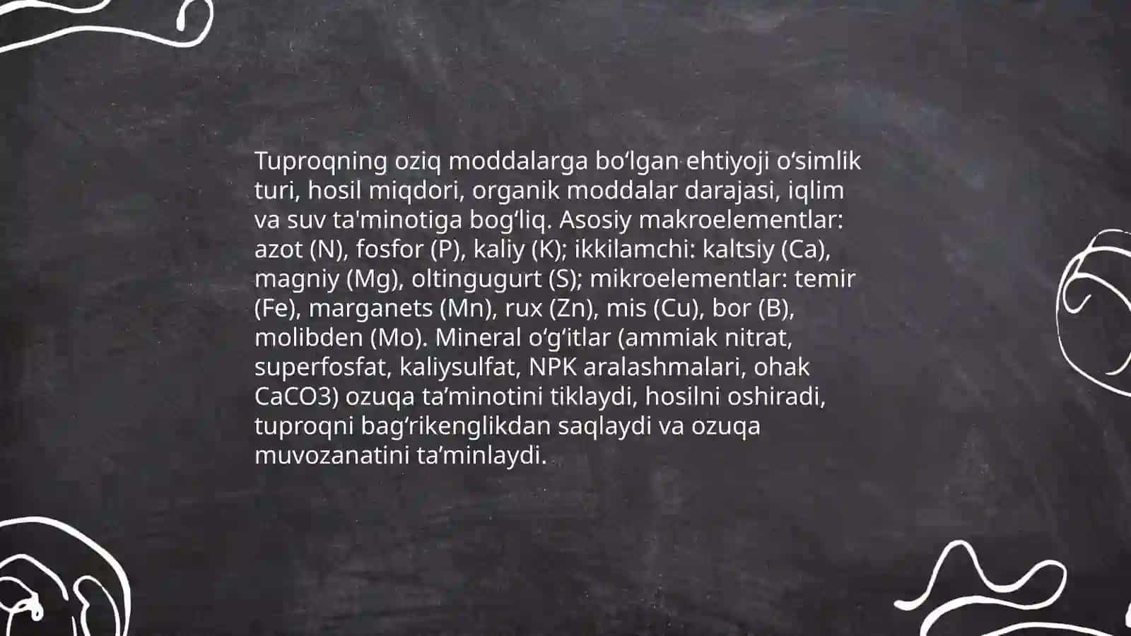 Tuproqqa mineral solishning zarurati.Óğitlarning klassifikatsiyasi 3