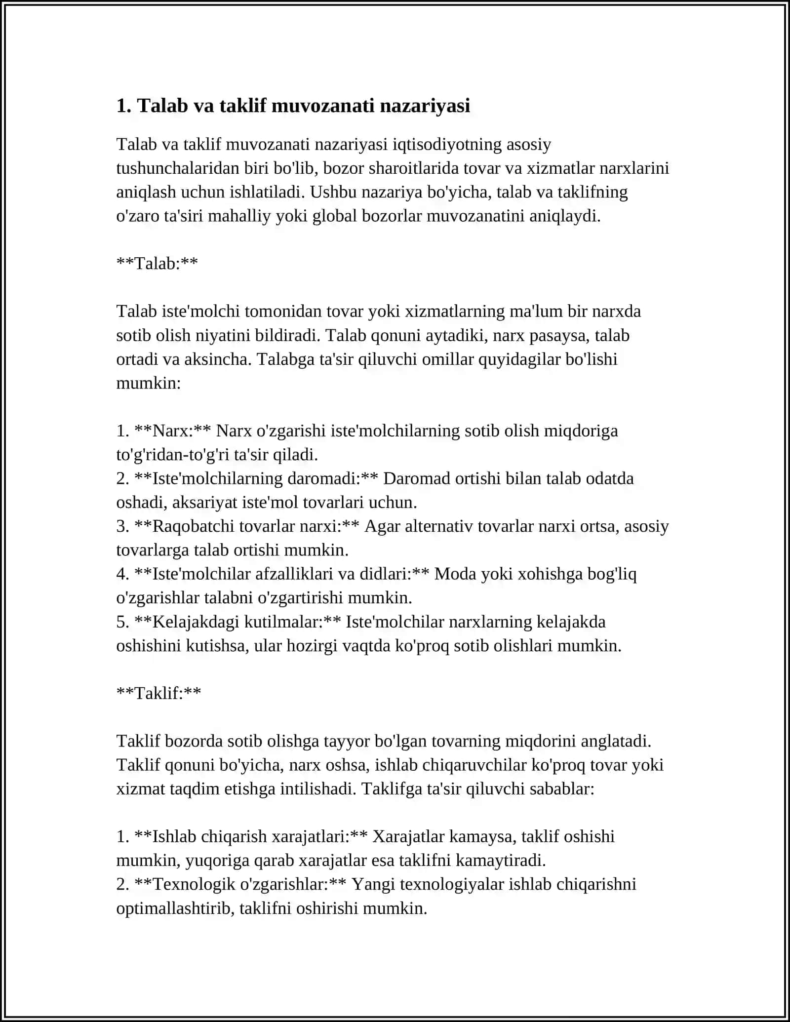 TALAB VA TAKLIF MUVOZANATI VA UNI TA'MINLASH MASALALARI 3