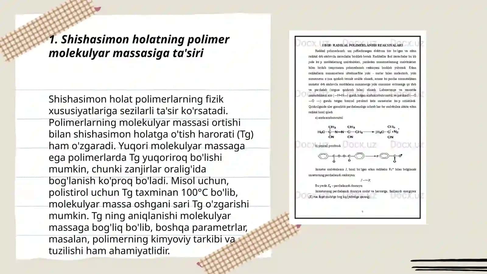 Shishasimon, yuqori elastik va qovushqoq-oquvchan holatlarning polimer molekulyar massasiga bogliqligi 3