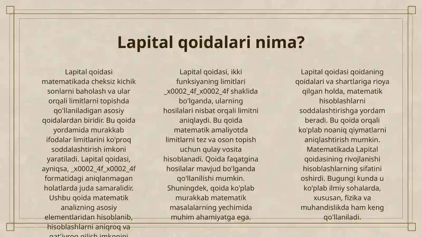 LAPITAL QOIDASI VA ANIQMASLIKLARNI OCHISHGA DOIR MISOLLAR 3