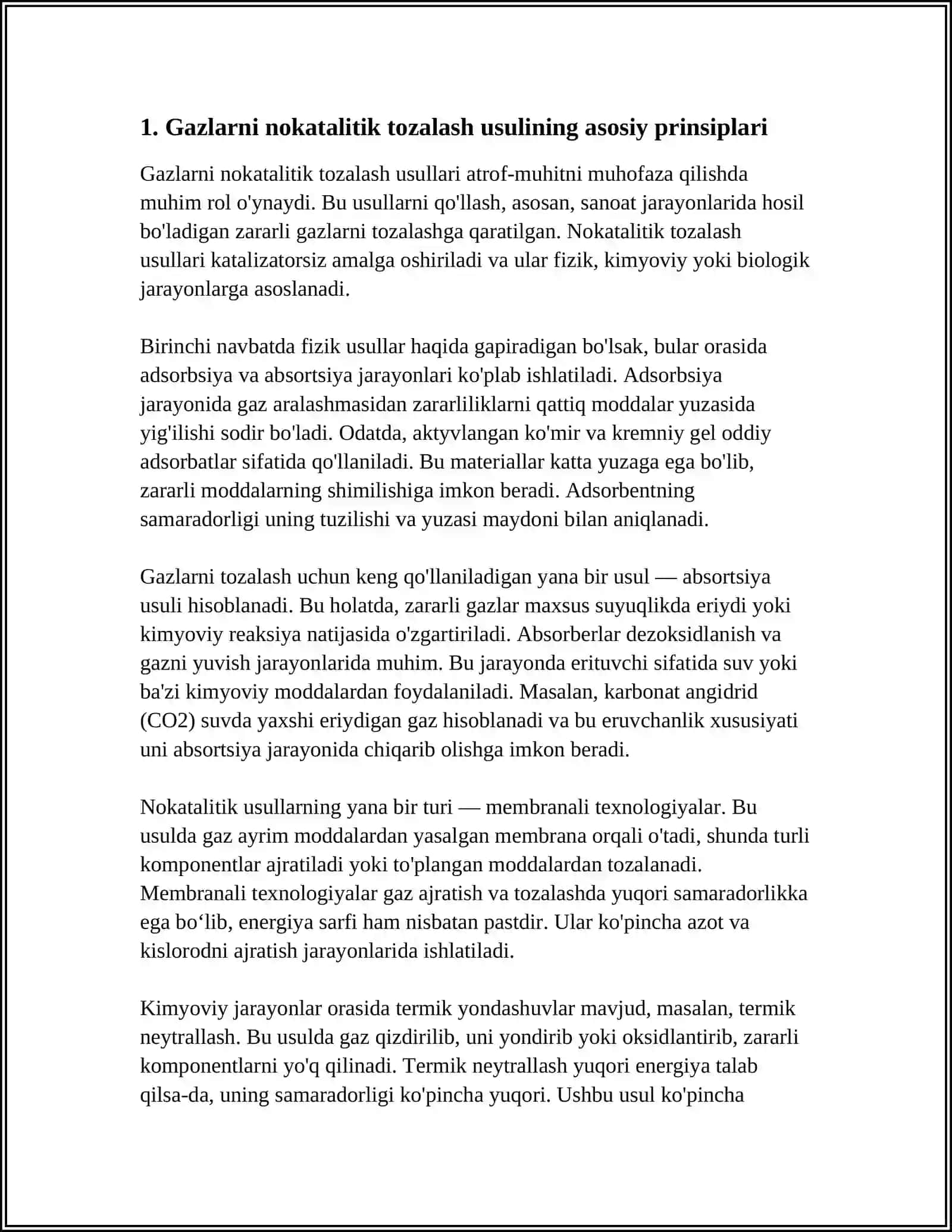 GAZLARNI NOKATALITIK TOZALASH USULI 3