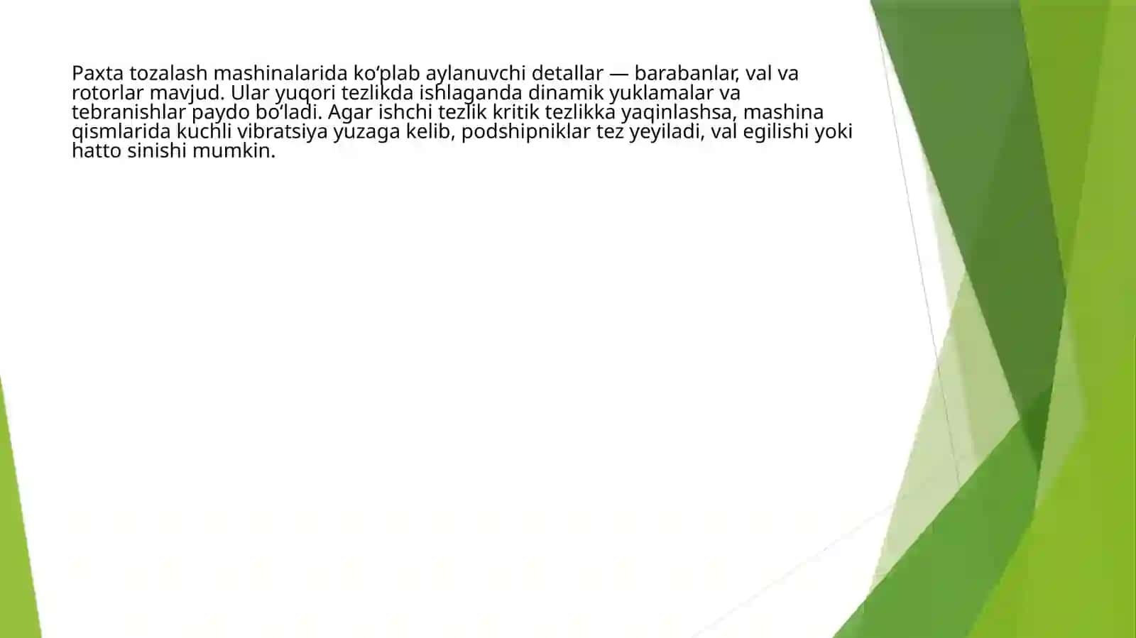 Paxta tozalash mashinalari detallarini kritik tezlikka hisoblash 3