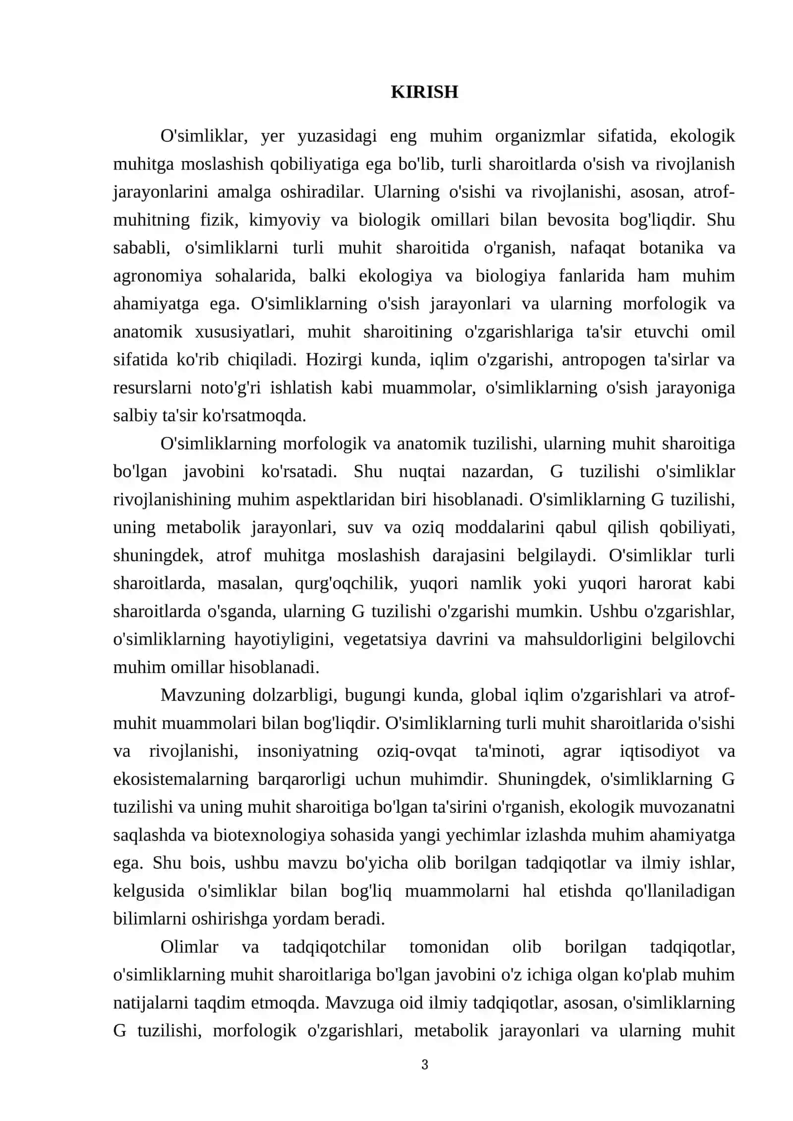 Turli muhit sharoitida ósgan o'simliklarni G tuzilishining taqoslash 3