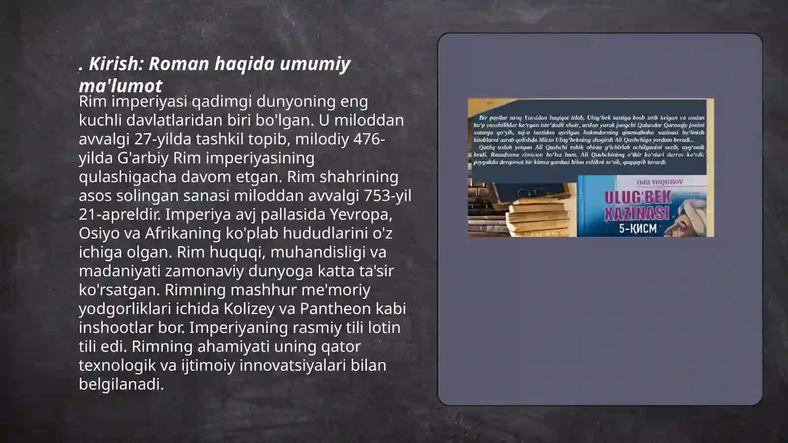 "Ulugʻbek xazinasi" romaniga asoslangan 8 betli slayd tayyorlash 3