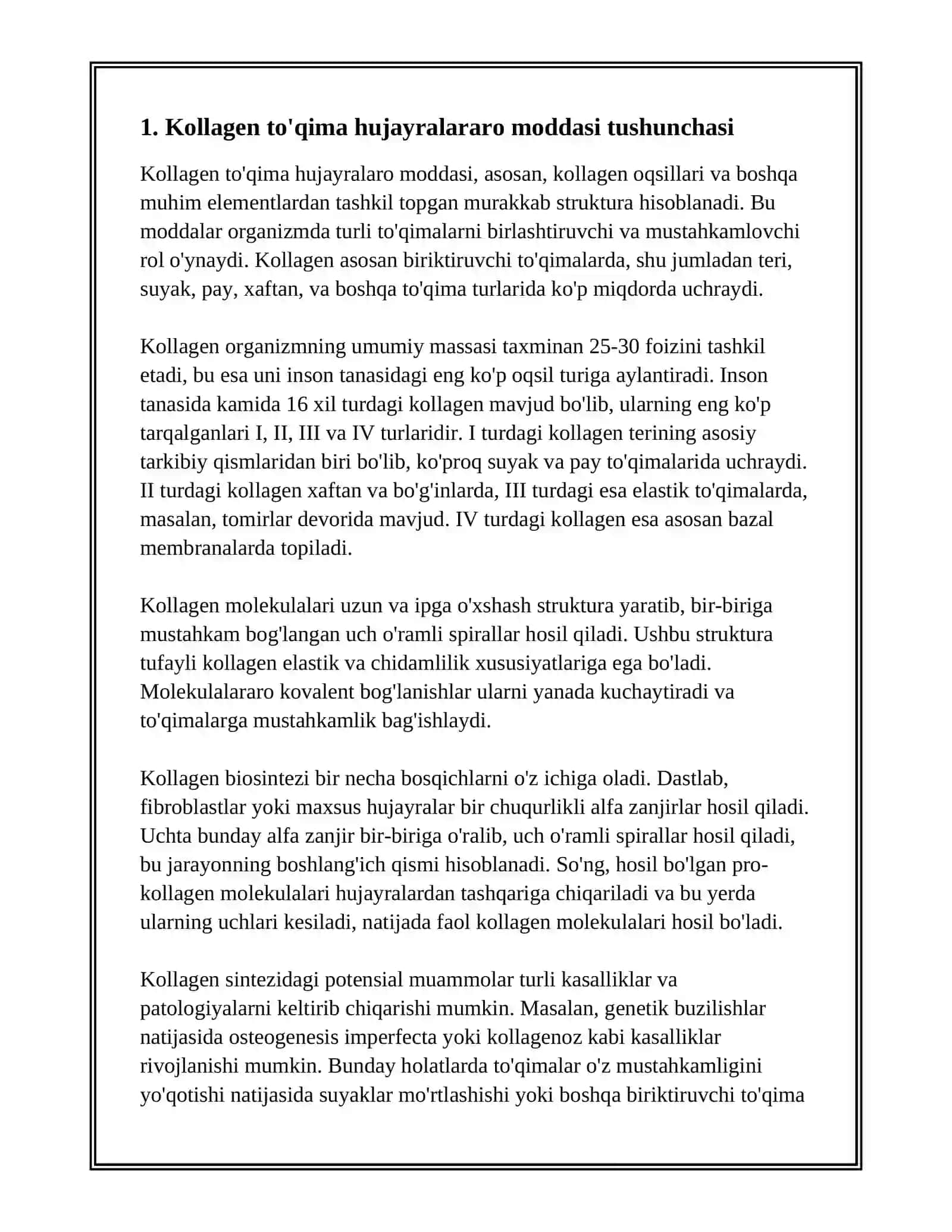 BIRRIKTIRUVCHI TOQIMANING HUJAYRALARARO MODDASINING KELIB CHIGISHI VA TUZILISHI: KOLLAGEN TOLALARINING ULTRASTRUKTURASI VA GISTOKIMYOSI 3