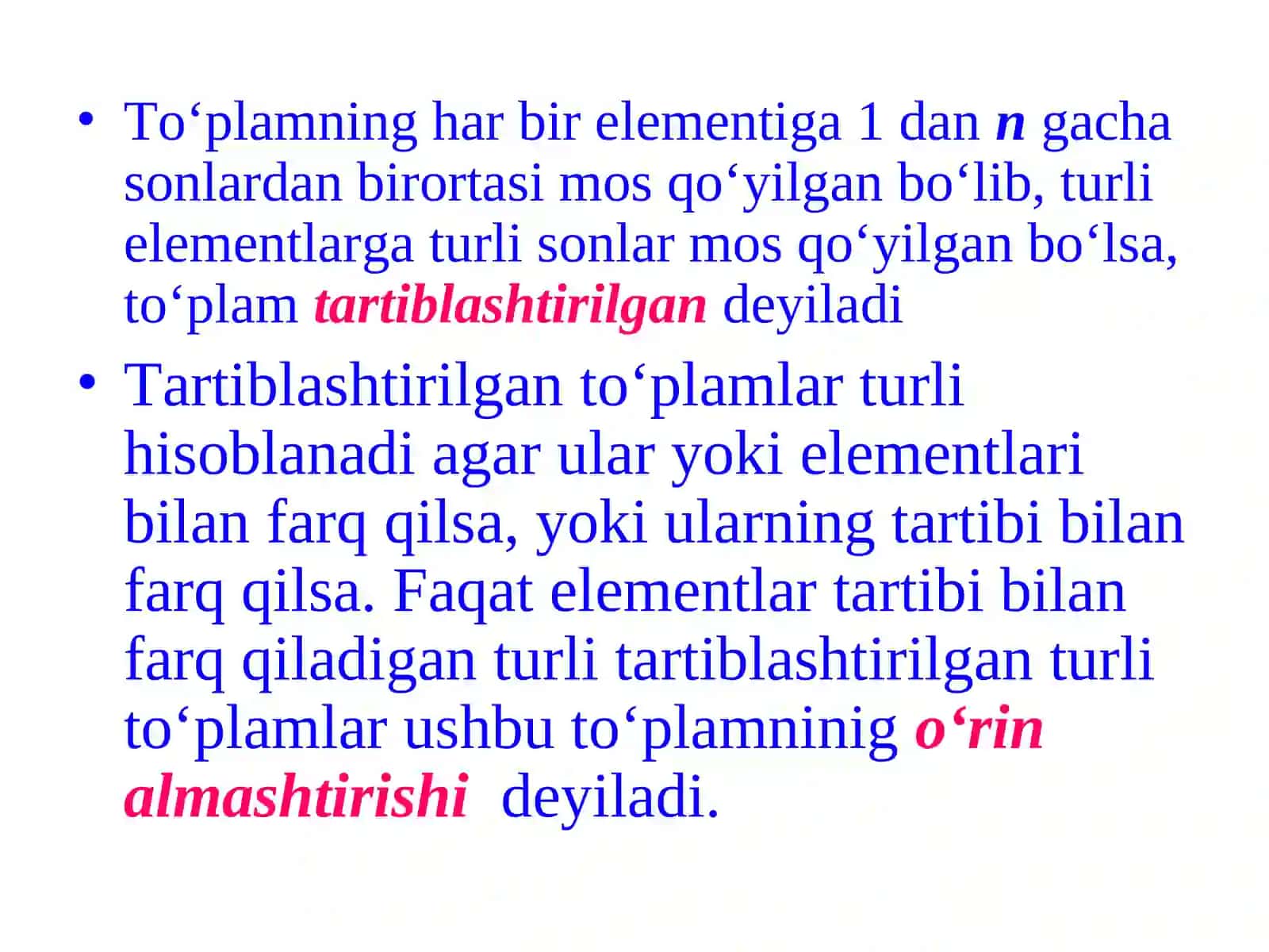 O‘rinlashtirish(joylashtirish) va O‘rin almashtirish 3