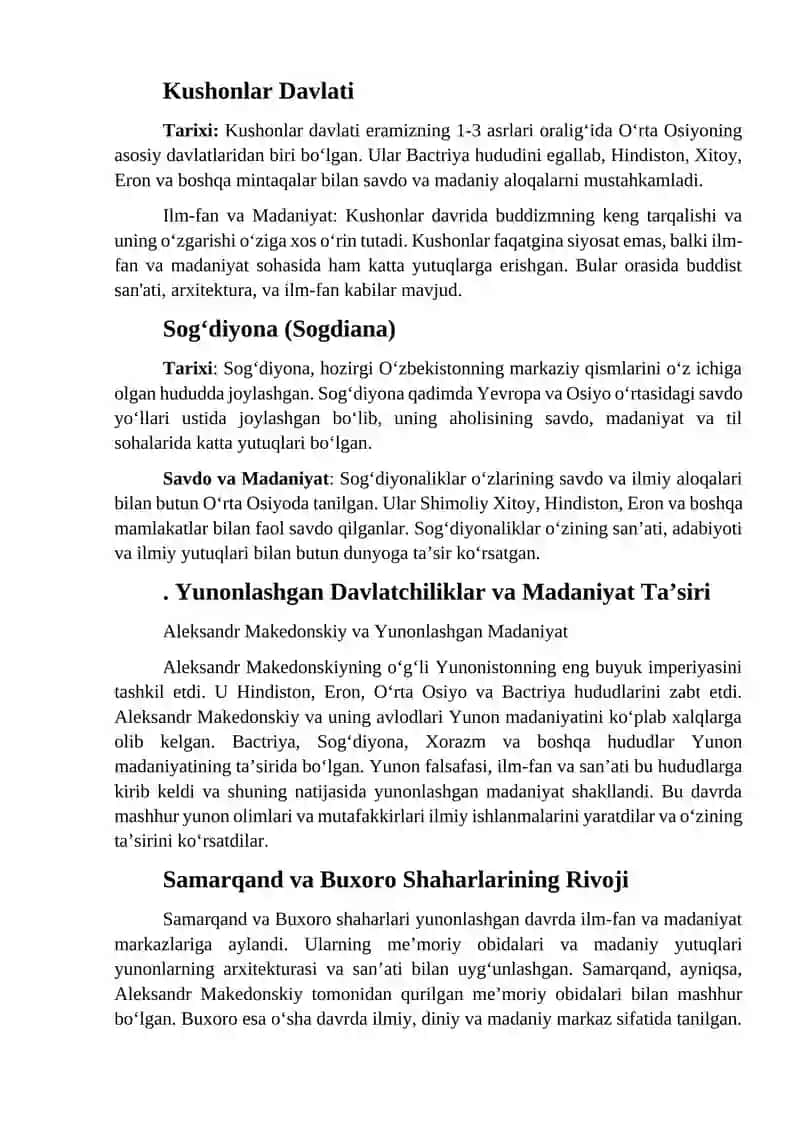 MAVZU:O’ZBEK DAVLATCHILIGI TARIXI: YURTIMIZDAGI ENG QADIMGI DAVLATLAR 3