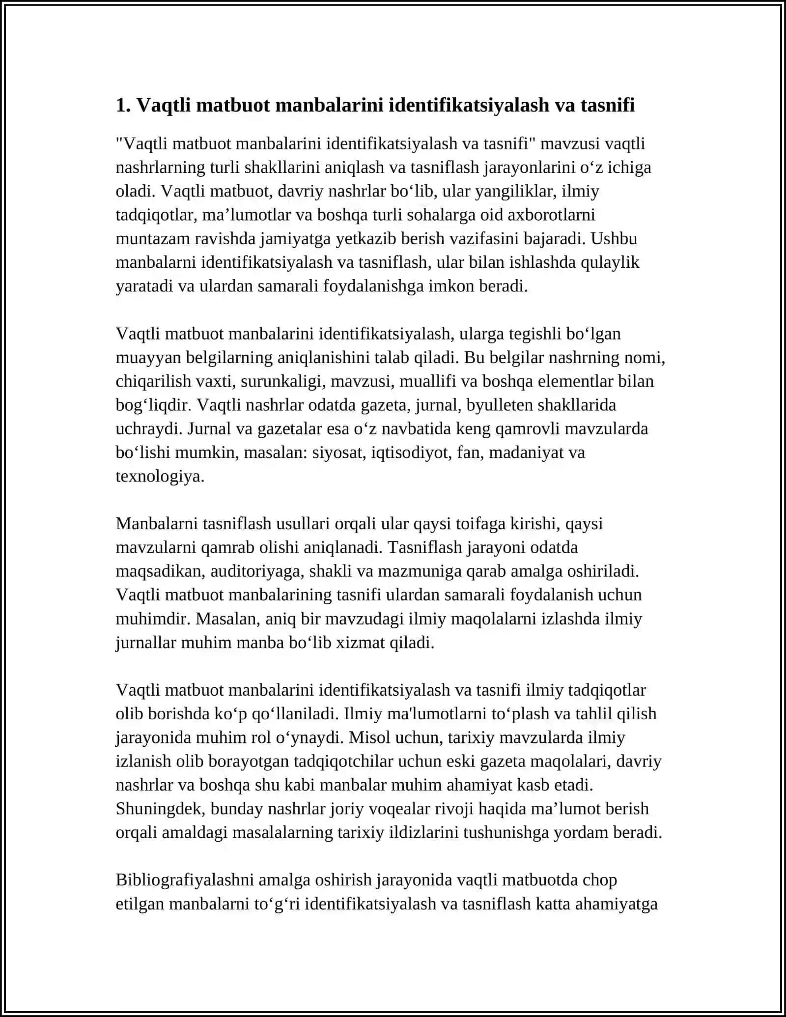 VAQTLI MATBUOTDA CHOP ETILGAN SOHAGA OID MANBALAMI BIBLIOGRAFIYALASH 3