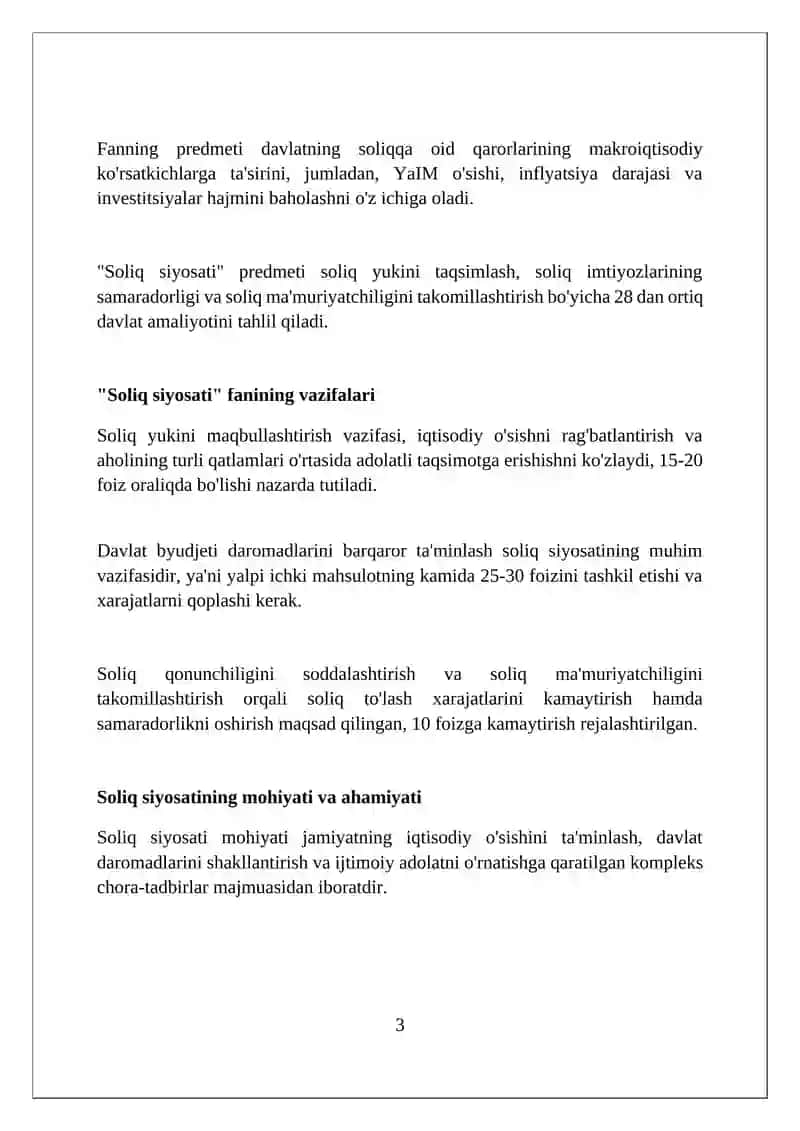 Soliq siyosati fanining maqsadi, predmeti va vazifalari 3