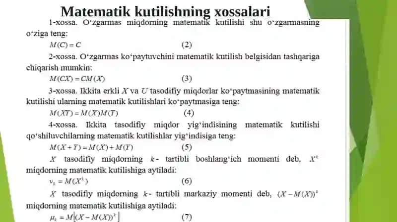 Ekonometrikada ehtimollar nazariyasi va matematik statistikaning asosiy tushunchalari 3